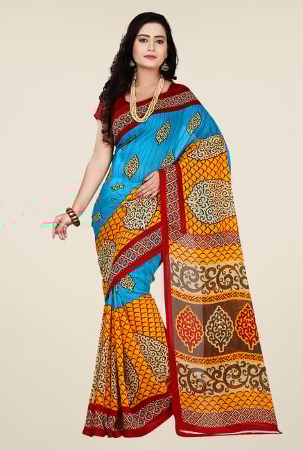 Shonaya Blue & Yellow Georgette Printed Saree Shonaya Blue & Yellow Georgette Printed Saree
