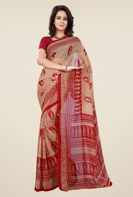 Shonaya Beige & Red Georgette Paisley Print Saree Shonaya Beige & Red Georgette Paisley Print Saree