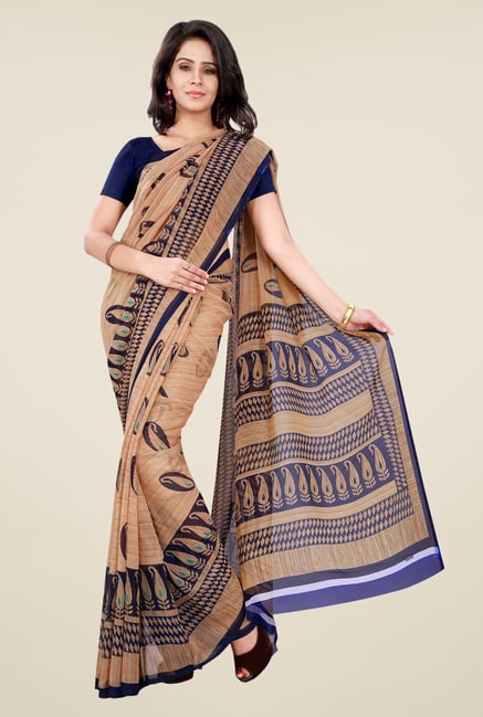 Shonaya Beige & Navy Georgette Paisley Print Saree Shonaya Beige & Navy Georgette Paisley Print Saree