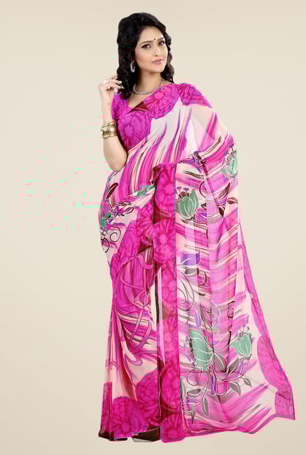 Shonaya Pink Faux Georgette Printed Saree Shonaya Pink Faux Georgette Printed Saree