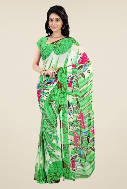 Shonaya Green Faux Georgette Printed Saree Shonaya Green Faux Georgette Printed Saree