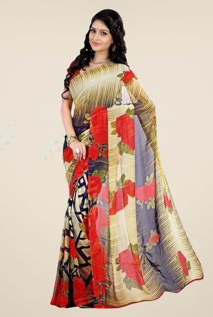 Shonaya Multicolor Faux Georgette Floral Print Saree Shonaya Multicolor Faux Georgette Floral Print Saree