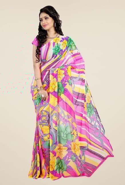 Shonaya Multicolor Faux Georgette Floral Print Saree Shonaya Multicolor Faux Georgette Floral Print Saree