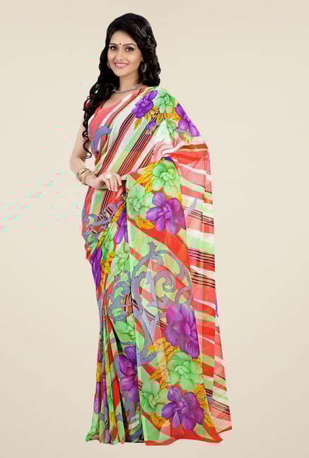 Shonaya Multicolor Faux Georgette Floral Print Saree Shonaya Multicolor Faux Georgette Floral Print Saree