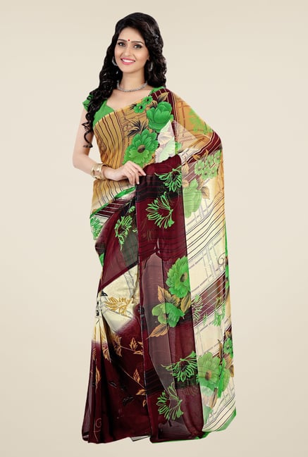 Shonaya Multicolor Faux Georgette Floral Print Saree Shonaya Multicolor Faux Georgette Floral Print Saree