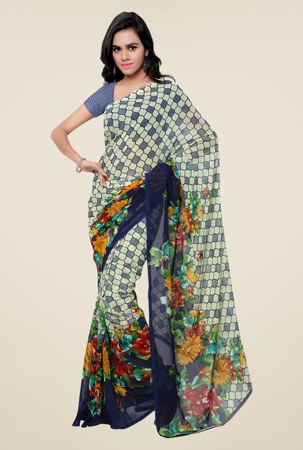 Shonaya Blue & Beige Georgette Printed Saree Shonaya Blue & Beige Georgette Printed Saree