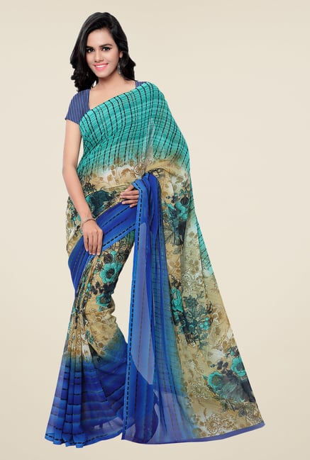 Shonaya Blue & Green Georgette Printed Saree Shonaya Blue & Green Georgette Printed Saree