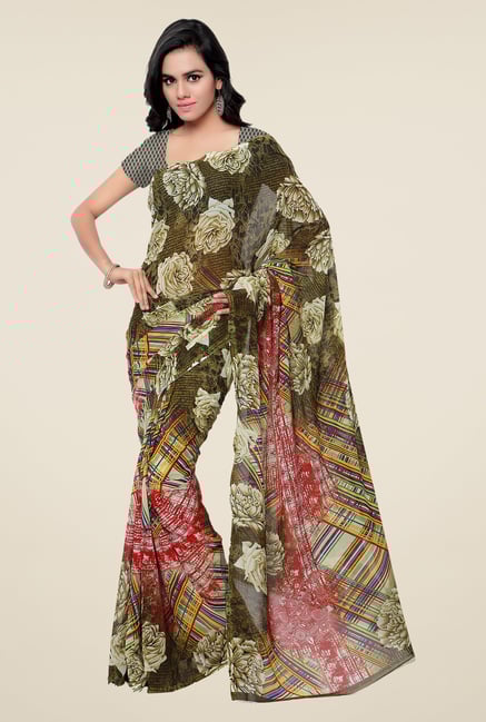 Shonaya Olive Georgette Floral Print Saree Shonaya Olive Georgette Floral Print Saree