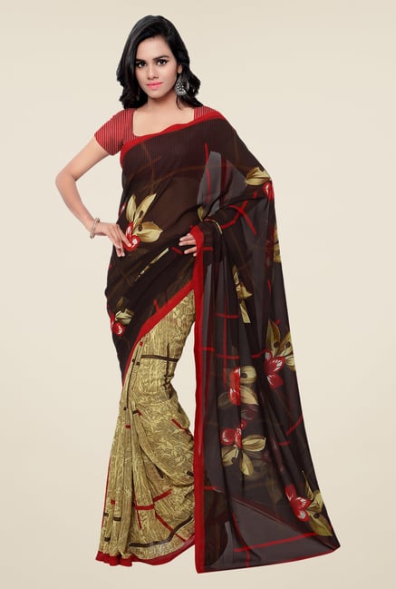 Shonaya Brown & Beige Georgette Printed Saree Shonaya Brown & Beige Georgette Printed Saree