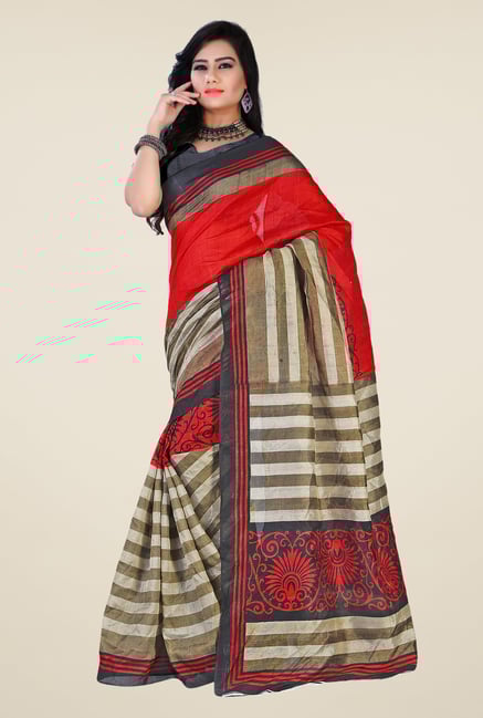 Shonaya Red & Beige Bhagalpuri Silk Printed Saree Shonaya Red & Beige Bhagalpuri Silk Printed Saree