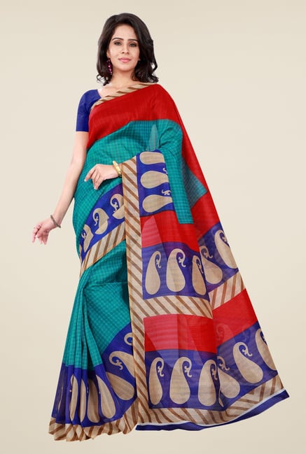 Shonaya Green & Blue Bhagalpuri Silk Paisley Print Saree Shonaya Green & Blue Bhagalpuri Silk Paisley Print Saree