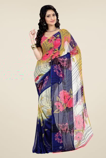 Shonaya Multicolor Faux Georgette Floral Print Saree Shonaya Multicolor Faux Georgette Floral Print Saree