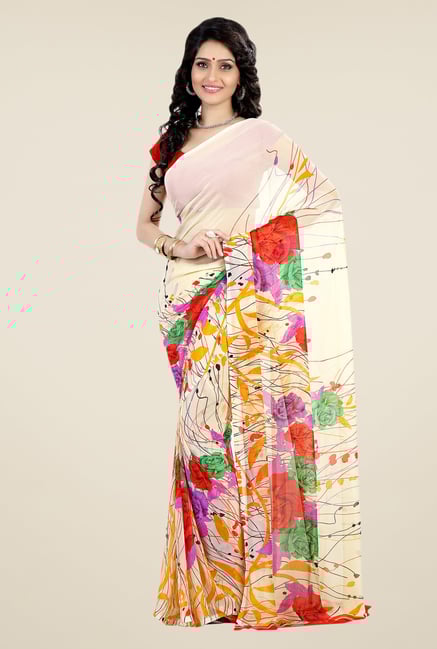 Shonaya Beige Faux Georgette Floral Print Saree Shonaya Beige Faux Georgette Floral Print Saree