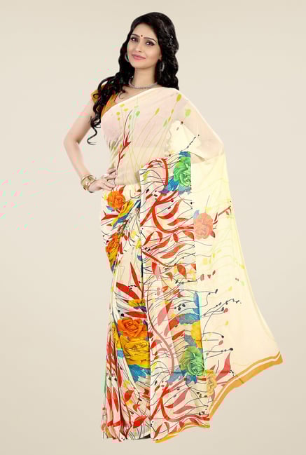 Shonaya Beige Faux Georgette Floral Print Saree Shonaya Beige Faux Georgette Floral Print Saree