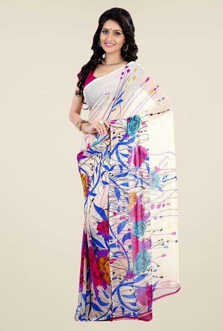 Shonaya Beige Faux Georgette Floral Print Saree Shonaya Beige Faux Georgette Floral Print Saree