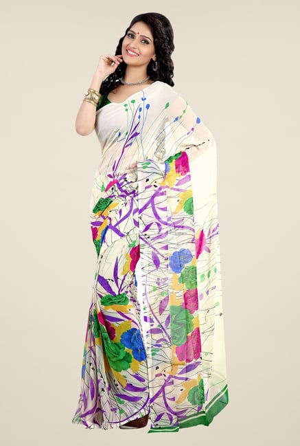 Shonaya Beige Faux Georgette Floral Print Saree Shonaya Beige Faux Georgette Floral Print Saree