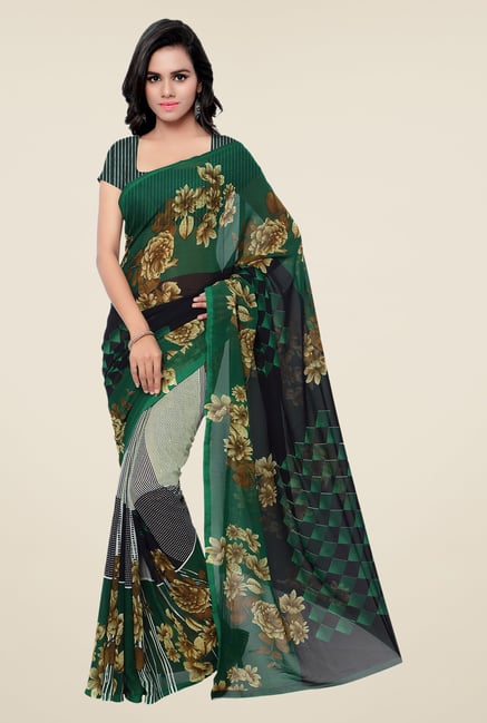 Shonaya Green & Black Georgette Floral Print Saree Shonaya Green & Black Georgette Floral Print Saree
