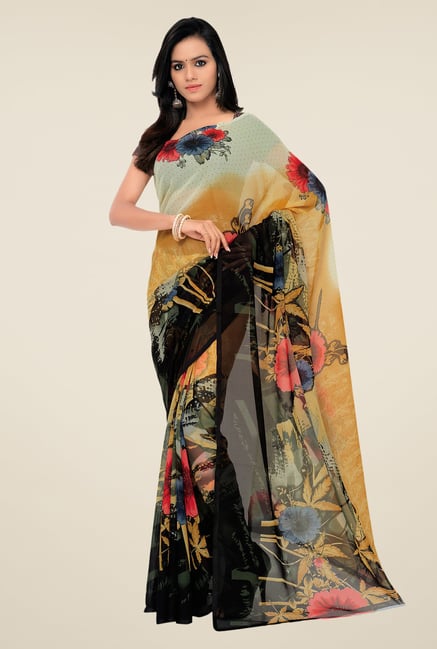 Shonaya Black & Beige Georgette Floral Print Saree Shonaya Black & Beige Georgette Floral Print Saree