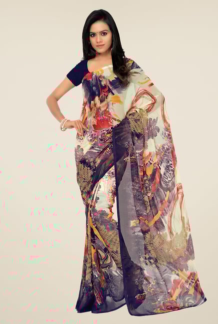 Shonaya Navy & Cream Georgette Printed Saree Shonaya Navy & Cream Georgette Printed Saree