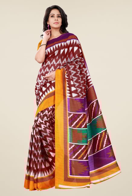 Shonaya Maroon & Yellow Bhagalpuri Silk Printed Saree Shonaya Maroon & Yellow Bhagalpuri Silk Printed Saree
