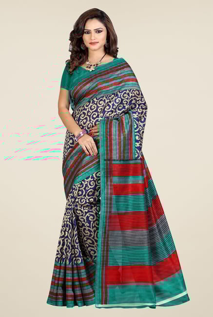 Shonaya Blue & Green Bhagalpuri Silk Printed Saree Shonaya Blue & Green Bhagalpuri Silk Printed Saree
