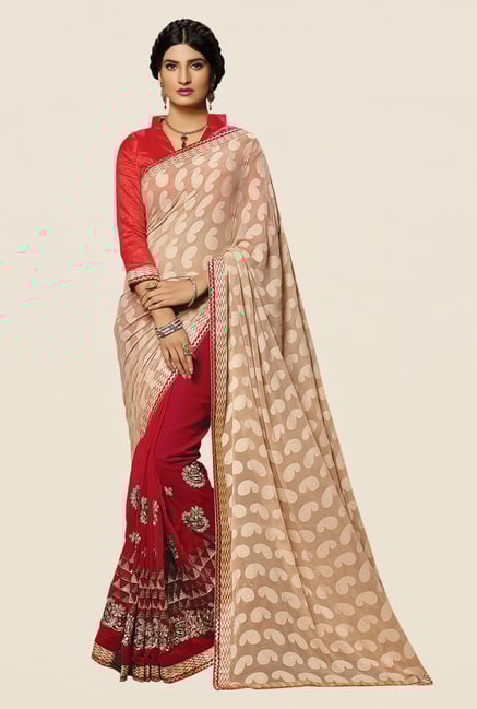 Shonaya Maroon & Beige Georgette Paisley Print Saree Shonaya Maroon & Beige Georgette Paisley Print Saree