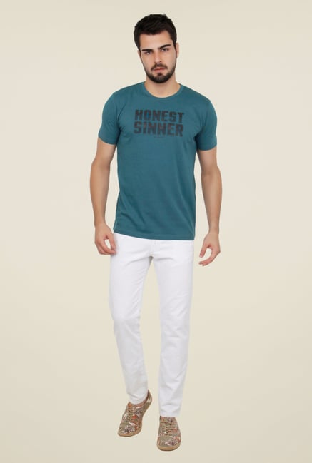 Cult Fiction Teal Green Printed T Shirt Cult Fiction Teal Green Printed T Shirt