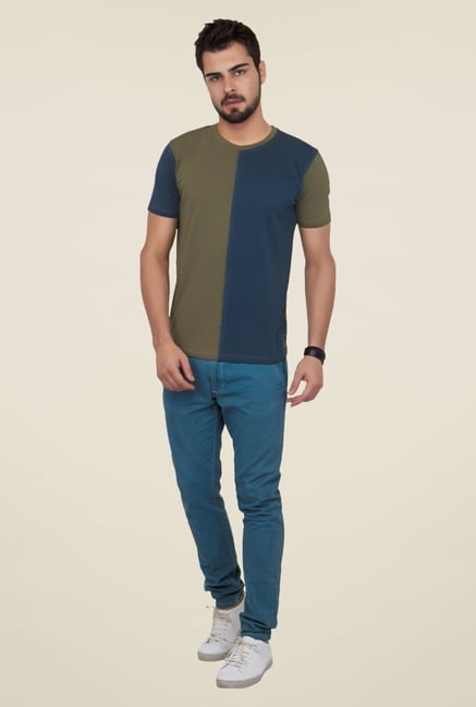 Cult Fiction Olive & Navy Solid T Shirt Cult Fiction Olive & Navy Solid T Shirt