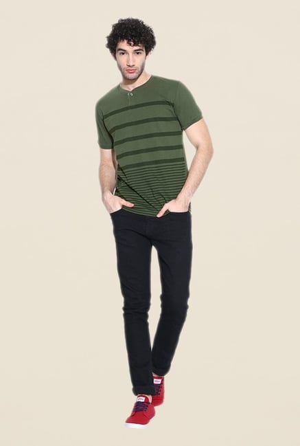 Cult Fiction Olive Striped T Shirt Cult Fiction Olive Striped T Shirt
