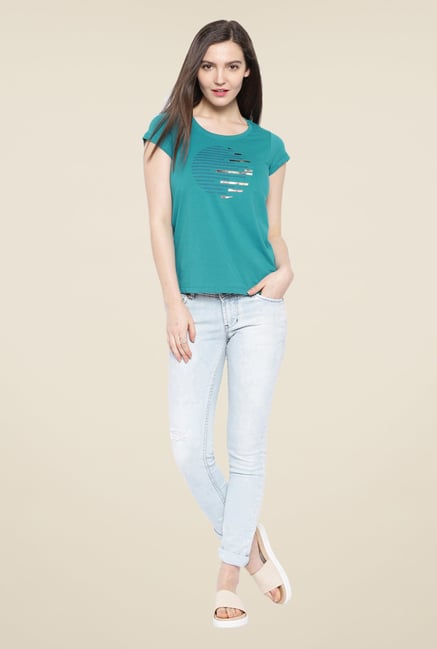 Cult Fiction Teal Printed T Shirt Cult Fiction Teal Printed T Shirt