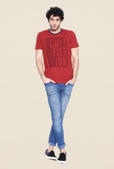 Cult Fiction Red Self Print T Shirt Cult Fiction Red Self Print T Shirt