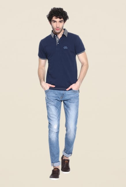 Cult Fiction Navy Solid Polo T Shirt Cult Fiction Navy Solid Polo T Shirt