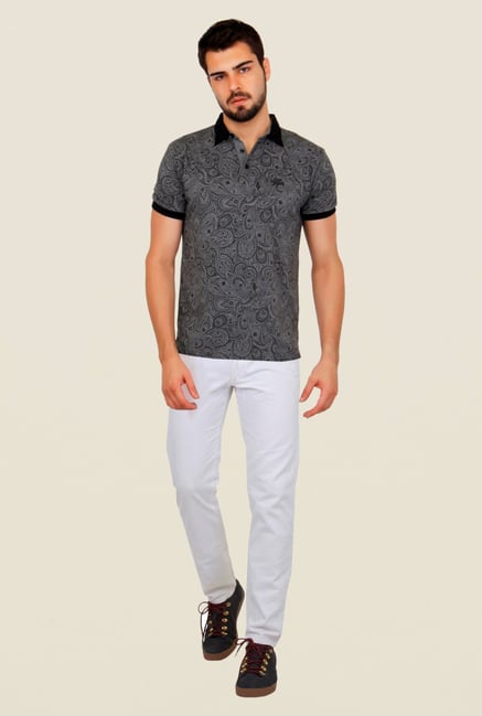 Cult Fiction Grey Paisley Print Polo T Shirt Cult Fiction Grey Paisley Print Polo T Shirt