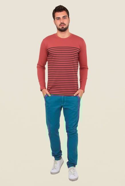 Cult Fiction Peach Striped T Shirt Cult Fiction Peach Striped T Shirt