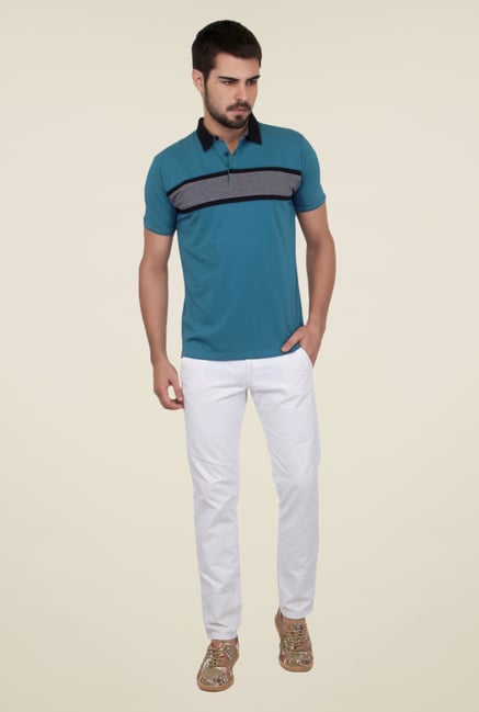 Cult Fiction Blue Striped Polo T Shirt Cult Fiction Blue Striped Polo T Shirt
