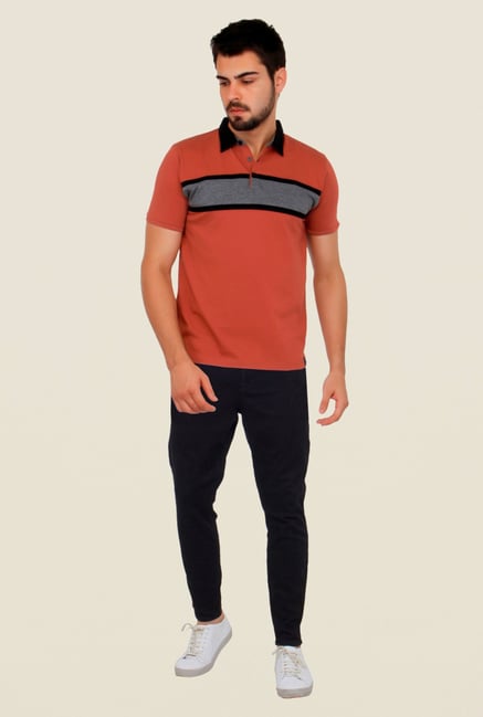 Cult Fiction Peach Striped Polo T Shirt Cult Fiction Peach Striped Polo T Shirt