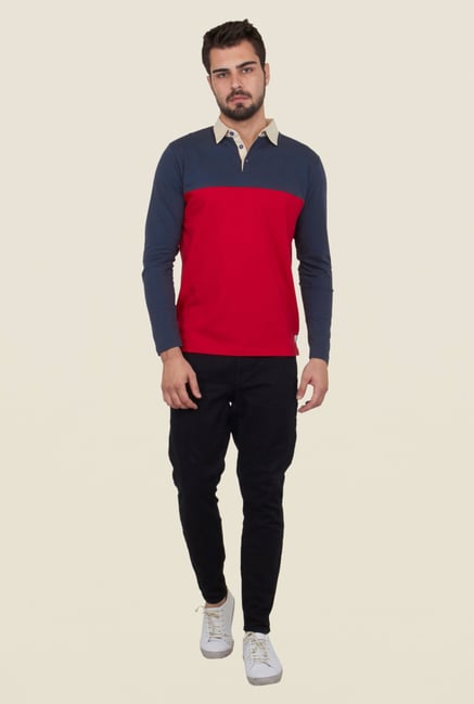 Cult Fiction Red & Navy Solid Polo T Shirt Cult Fiction Red & Navy Solid Polo T Shirt