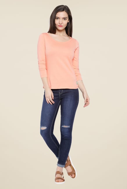 Cult Fiction Peach Solid T Shirt Cult Fiction Peach Solid T Shirt