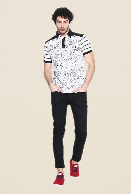 Cult Fiction White Printed Polo T Shirt Cult Fiction White Printed Polo T Shirt