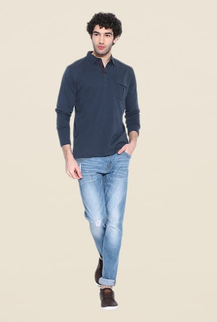 Cult Fiction Navy Solid Polo T Shirt Cult Fiction Navy Solid Polo T Shirt