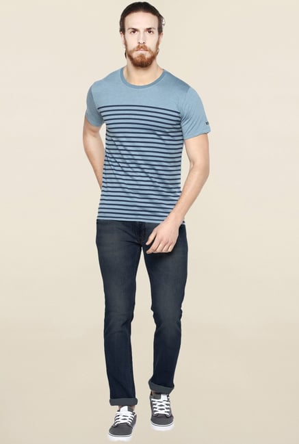 Cult Fiction Aqua Blue Striped T Shirt Cult Fiction Aqua Blue Striped T Shirt