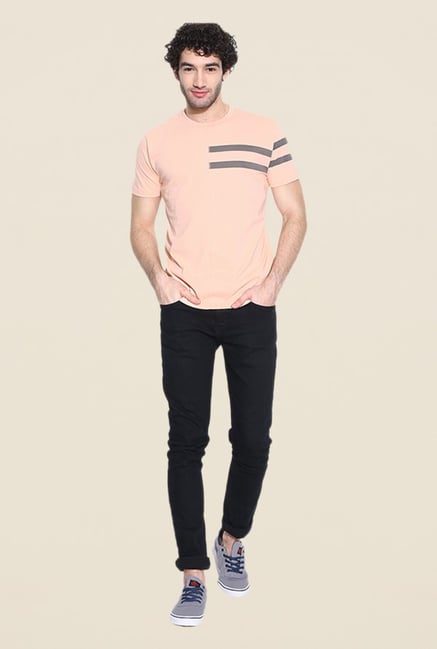 Cult Fiction Peach Solid T Shirt Cult Fiction Peach Solid T Shirt