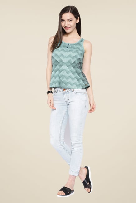Cult Fiction Teal Printed Top Cult Fiction Teal Printed Top
