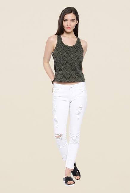 Cult Fiction Olive Paisley Print Top Cult Fiction Olive Paisley Print Top