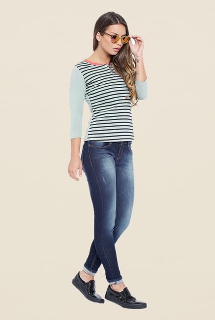 Cult Fiction Light Blue Striped T Shirt Cult Fiction Light Blue Striped T Shirt