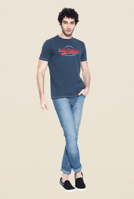 Cult Fiction Dark Blue Graphic Print T Shirt Cult Fiction Dark Blue Graphic Print T Shirt