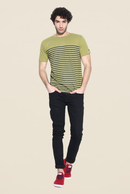 Cult Fiction Green Striped T Shirt Cult Fiction Green Striped T Shirt