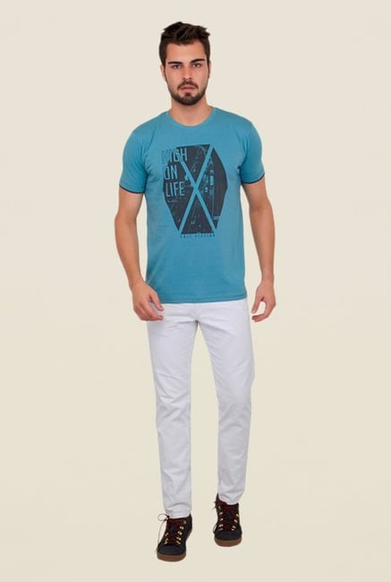 Cult Fiction Aqua Blue Graphic Print T Shirt Cult Fiction Aqua Blue Graphic Print T Shirt
