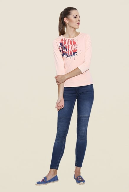 Cult Fiction Peach Graphic Print T Shirt Cult Fiction Peach Graphic Print T Shirt