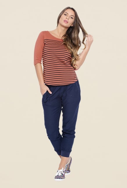 Cult Fiction Brown Striped T Shirt Cult Fiction Brown Striped T Shirt